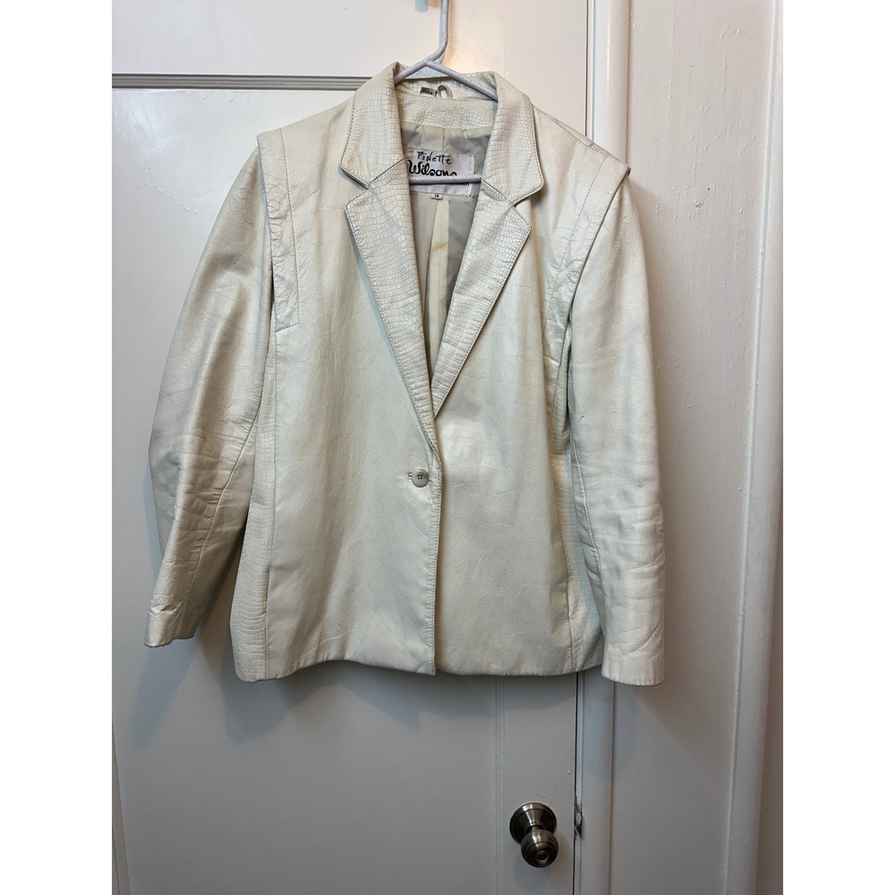 Vintage Wilsons Leather Blazer Jacket White Croc Embossed 80s Style 4321 Size 14